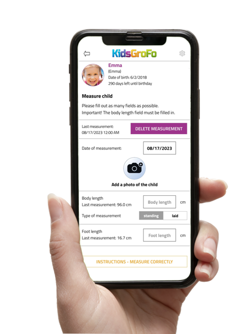 Messdaten eines Kindes in die KidsGroFo App eintragen