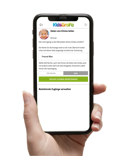 Zugang zu den Messdaten eines Kindes mittels KidsCode einrichten