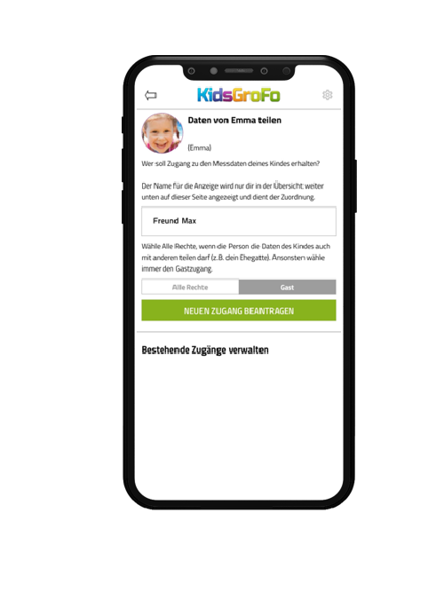 Messdaten eines Kindes in der KidsGroFo App teilen