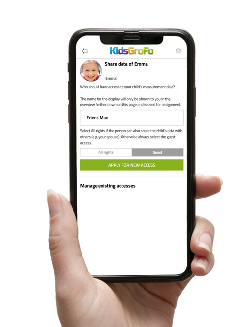 In der KidsGroFo App einen Kids Code eingeben